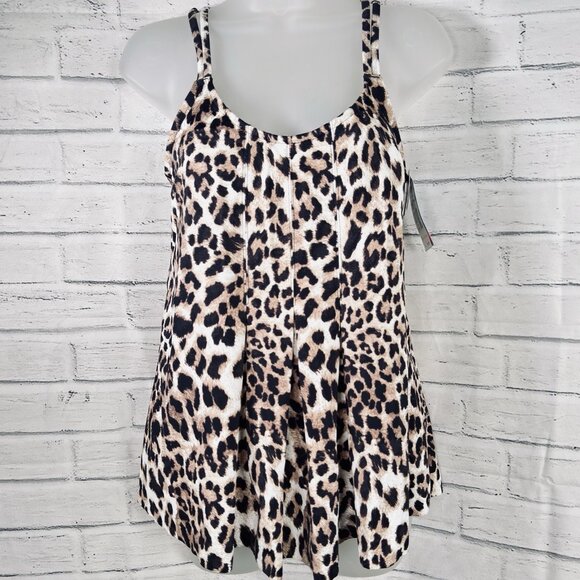 Swim Solutions Women's Printed Pleat-Front Tankini Top Size 8 Animal Print - Picture 5 of 11